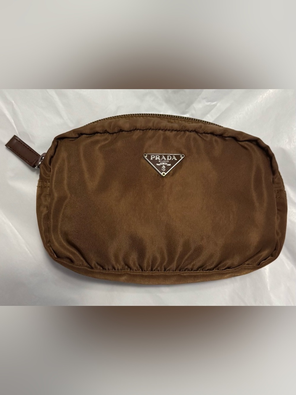Prada AUTHENTIC Vintage Nylon Brown Logo Triangle Pouch Cosmetic Case Makeup Bag - Picture 6 of 16
